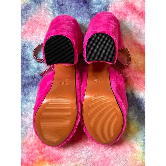 Pink Faux Fur Platform Heels with Rhinestone Straps – Size 13 - Picture 7 of 8